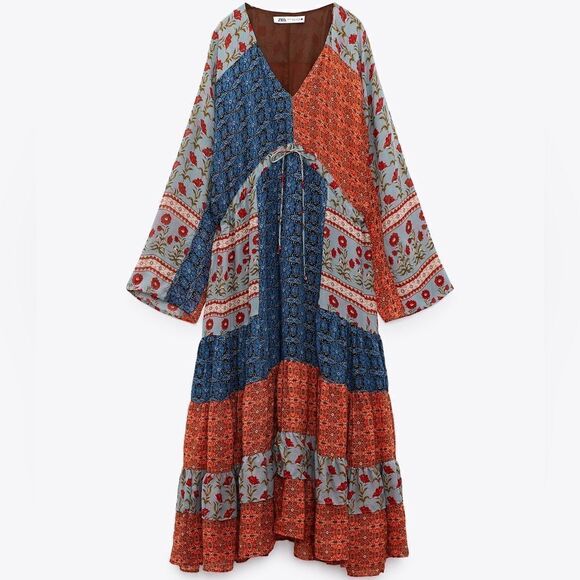 Zara Printed Patchwork Dress New - Picture 8 of 10